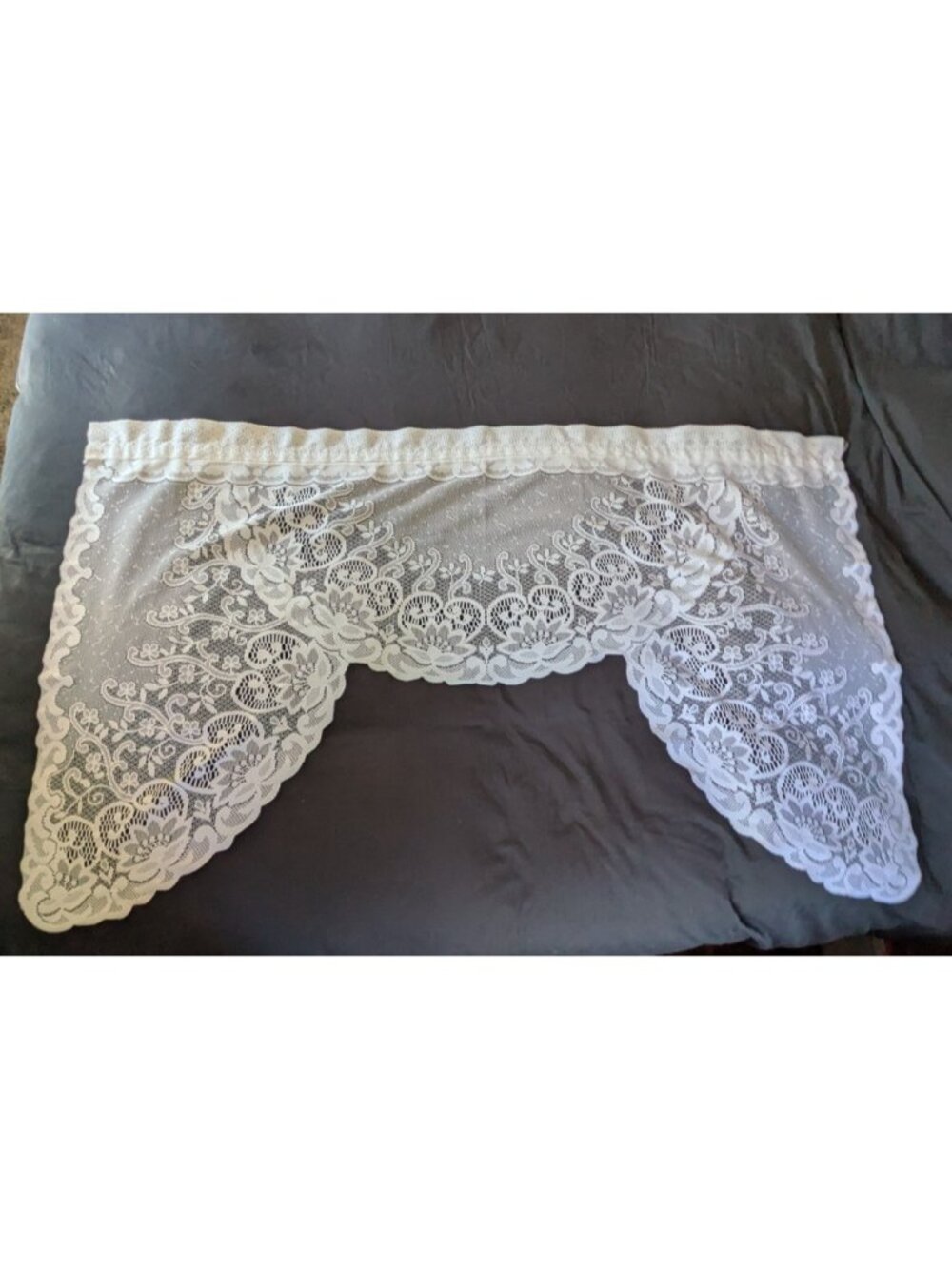 Vintage White Lace Swag Valance Curtain Set One Piece Floral Scrolls 57"